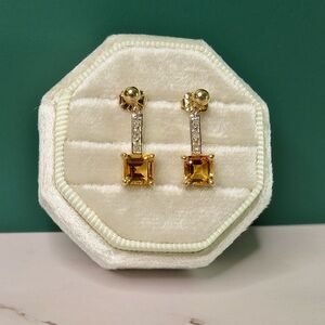 10k Citrine & Diamond 1.45ctw Dangle Drop Earrings 2.36g